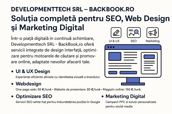 developmenttech, backbook, backbook.ro, agenție seo, servicii seo, optimizare seo, seo românia, agenție web design, web design românia, creare site, creare site prezentare, creare magazin online, creare site wordpress, creare site woocommerce, dezvoltare web, dezvoltare site, mentenanță site, site profesional, site optimizat seo, firme seo, agenție marketing, marketing digital, campanii google ads, campanii facebook ads, promovare online, reclame online, strategii marketing, branding, identitate vizuală, logo design, grafică digitală, graphic design, servicii grafică, animație video, producție video, animații 2d, animații 3d, motion graphics, editare video, reclame video, spoturi publicitare, strategie seo, cuvinte cheie google, poziționare google, rezultate google, backlinkuri, link building, articole seo, advertoriale seo, content writing, optimizare site, optimizare viteză site, audit seo, analiză site, audit tehnic, seo on page, seo off page, seo local, seo ecommerce, seo wordpress, optimizare magazin online, optimizare wordpress, optimizare woocommerce, optimizare shopify, optimizare prestashop, servicii ecommerce, creare ecommerce, web development românia, agenție web sibiu, agenție seo sibiu, agenție marketing sibiu, agenție design sibiu, firme marketing digital, campanii ppc, campanii pay per click, optimizare ppc, google ads românia, facebook ads românia, instagram ads, campanii social media, promovare pe tiktok, promovare pe linkedin, promovare youtube, marketing video, strategii digitale, campanii integrate, campanii de promovare, servicii online, servicii digitale, agenție digitală, agenție completă, agenție full service, dezvoltare digitală, soluții seo, soluții web, soluții marketing, soluții ecommerce, creare brand, dezvoltare brand, lansare brand, repoziționare brand, manual brand, kit branding, logo profesional, design carte vizită, design broșuri, design afișe, design bannere, design social media, șabloane social media, grafica site, grafica ecommerce, rebranding, strategie vizuală, agenție creativă, studio design, studio grafică, servicii multimedia, producție multimedia, servicii interactive, marketing digital românia, seo ieftin, seo rapid, seo profesional, servicii seo premium, optimizare google, poziționare google maps, seo maps, seo local românia, seo pentru restaurante, seo pentru medici, seo pentru avocați, seo pentru magazine online, seo pentru startup, seo pentru firme mici, seo pentru corporații, strategii seo românia, rezultate seo, trafic organic, creștere trafic, vizibilitate online, vizibilitate google, prima pagină google, optimizare meta taguri, titluri seo, descriere meta, headinguri seo, linkuri interne, linkuri externe, sitemap, robots.txt, structura seo, viteză încărcare site, scor pagespeed, google search console, google analytics, monitorizare site, raportare seo, rapoarte lunare, rapoarte google, rapoarte trafic, campanii remarketing, retargeting ads, remarketing facebook, remarketing google, remarketing display, conversii site, creștere conversii, creștere vânzări, optimizare conversii, landing page optimizat, call to action, funnel de vânzări, strategie funnel, email marketing, campanii email, newsletter, campanii automate, marketing automation, crm, integrare crm, integrare woocommerce, integrare stripe, integrare paypal, integrare plăți online, securitate site, hosting web, găzduire wordpress, mentenanță wordpress, update wordpress, pluginuri wordpress, teme wordpress, personalizare wordpress, site responsive, site mobile friendly, site compatibil mobil, aplicații web, dezvoltare aplicații, servicii cloud, migrare site, migrare hosting, protecție ddos, certificare ssl, certificat ssl gratuit, https, optimizare securitate, protecție site, backup site, restaurare site, agenție seo sibiu, agenție web sibiu, agenție design sibiu, agenție marketing sibiu, dezvoltare site sibiu, creare site sibiu, seo sibiu, marketing sibiu, branding sibiu, video sibiu, agenție creativă sibiu, firme it sibiu, startup sibiu, webdesign ieftin, webdesign rapid, webdesign profesional, webdesign pentru firme, webdesign pentru startup, webdesign românia, agenție web românia, agenție seo românia, agenție marketing românia, agenție creativă românia, design românia, branding românia, seo românia, ecommerce românia, magazine online românia, creștere online, business digital, transformare digitală, digitalizare afaceri, soluții digitale, servicii profesionale, agenție b2b, agenție b2c, servicii internaționale, campanii internaționale, seo internațional, seo europa, seo global, seo multilingv, seo multilingual, optimizare site multilingv, traduceri seo, campanii internaționale google, campanii facebook europa, marketing global, promovare internațională, creștere internațională, expansiune afacere, scalare afacere, startup digital, agenție startup, agenție pentru firme mici, agenție pentru companii mari, consultanță digitală, consultanță seo, consultanță web, consultanță marketing, plan de marketing, strategie digitală, strategie seo, strategie web, strategie ecommerce, strategie conținut, content marketing, blogging seo, articole optimizate, advertoriale românia, advertoriale presa, advertoriale online, campanii pr online, promovare în presă, promovare ziare, promovare reviste, comunicare digitală, comunicare brand, comunicare social media, reputație online, management reputație, review management, feedback clienți, testimoniale clienți, agenție românească, agenție din sibiu, agenție în românia, backbook studio, backbook design, backbook seo, backbook webdesign, backbook branding, backbook marketing, backbook video, developmenttech srl, companie digitală, firmă seo, firmă web, firmă marketing, firmă branding, firmă design, partener digital, partener seo, partener marketing, colaborare digitală, servicii integrate, servicii complete, soluții creative, soluții digitale românia, rezultate garantate, rezultate rapide, rezultate seo, rezultate marketing, creștere organică, creștere rapidă, creștere vizibilitate, poziții google, trafic targetat, clienți noi, vânzări online, succes online, afacere online, imagine profesională, identitate online, prezență online, strategii de succes, agenție cu experiență, agenție inovatoare, agenție modernă, echipă de specialiști, consultanți seo, experți web, specialiști marketing, designeri grafici, videografi profesioniști, echipă completă, suport clienți, suport tehnic, suport rapid, relație transparentă, prețuri corecte, pachete accesibile, abonamente fixe, servicii scalabile, oferte personalizate, servicii la cheie, soluții turnkey, soluții flexibile, servicii profesionale românia.